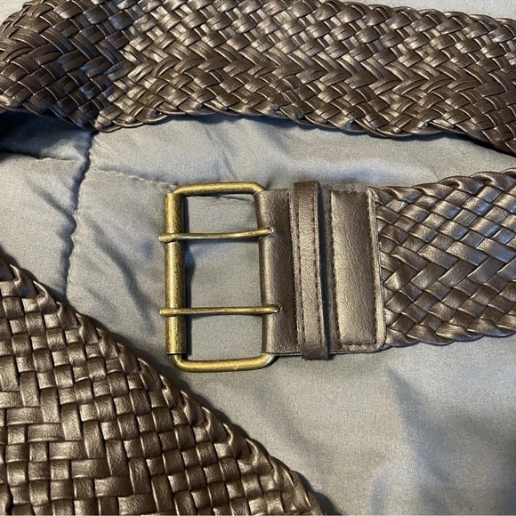 Leather Woven Belt Wide Women 40” Braided Double Buckle Brown Boho Cowgirl 80s